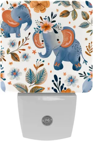 NEWzone Elephants Floral Night Light Plug into Wall Decor 2 Pack, Decorative Night Light for Kids, Plug in Night Lights for Bedroom Living Room, Gift for Kids Adults