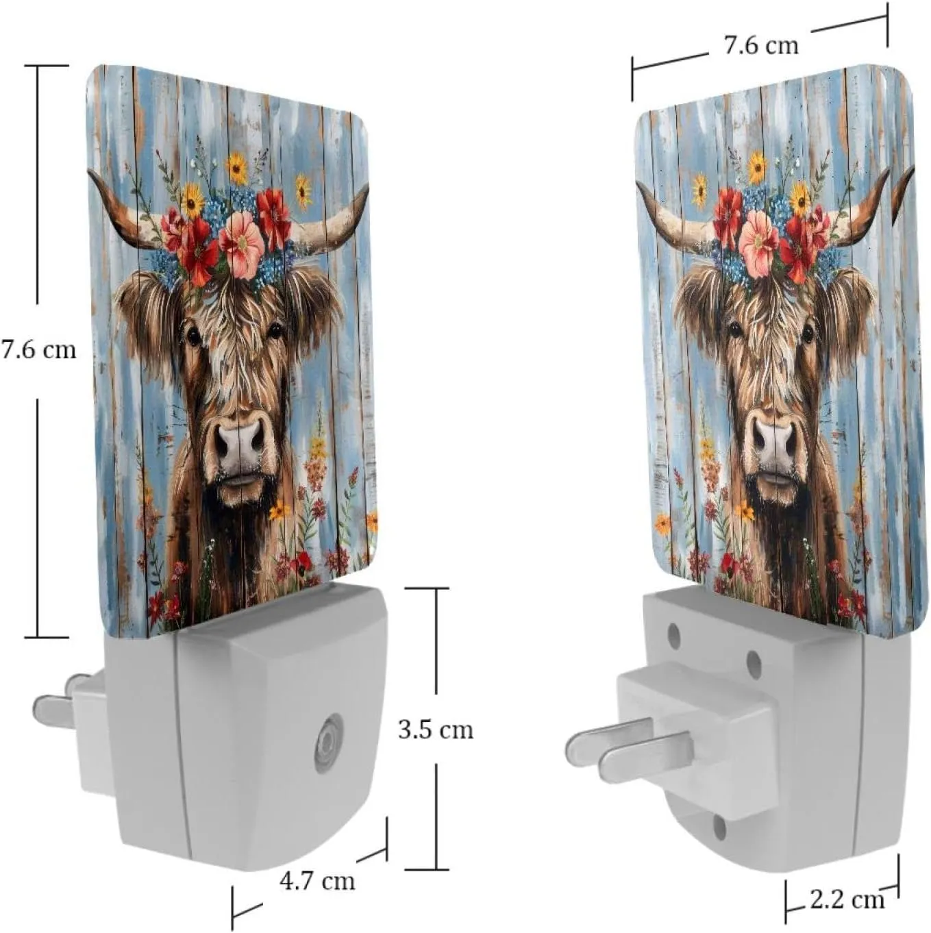 NEWzone Highland Cow Flower Rustic Night Light 0.5W, Plug in Night Lights for Boys Girls Led Night Light Dusk to Dawn Sensor Nightlight for Stairway/Hallway/Bedroom