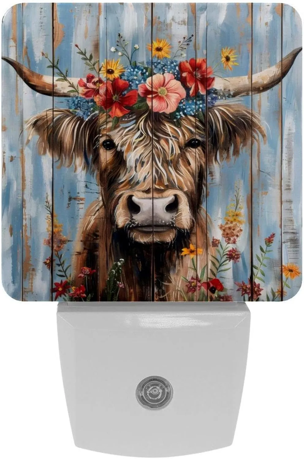 NEWzone Highland Cow Flower Rustic Night Light 0.5W, Plug in Night Lights for Boys Girls Led Night Light Dusk to Dawn Sensor Nightlight for Stairway/Hallway/Bedroom