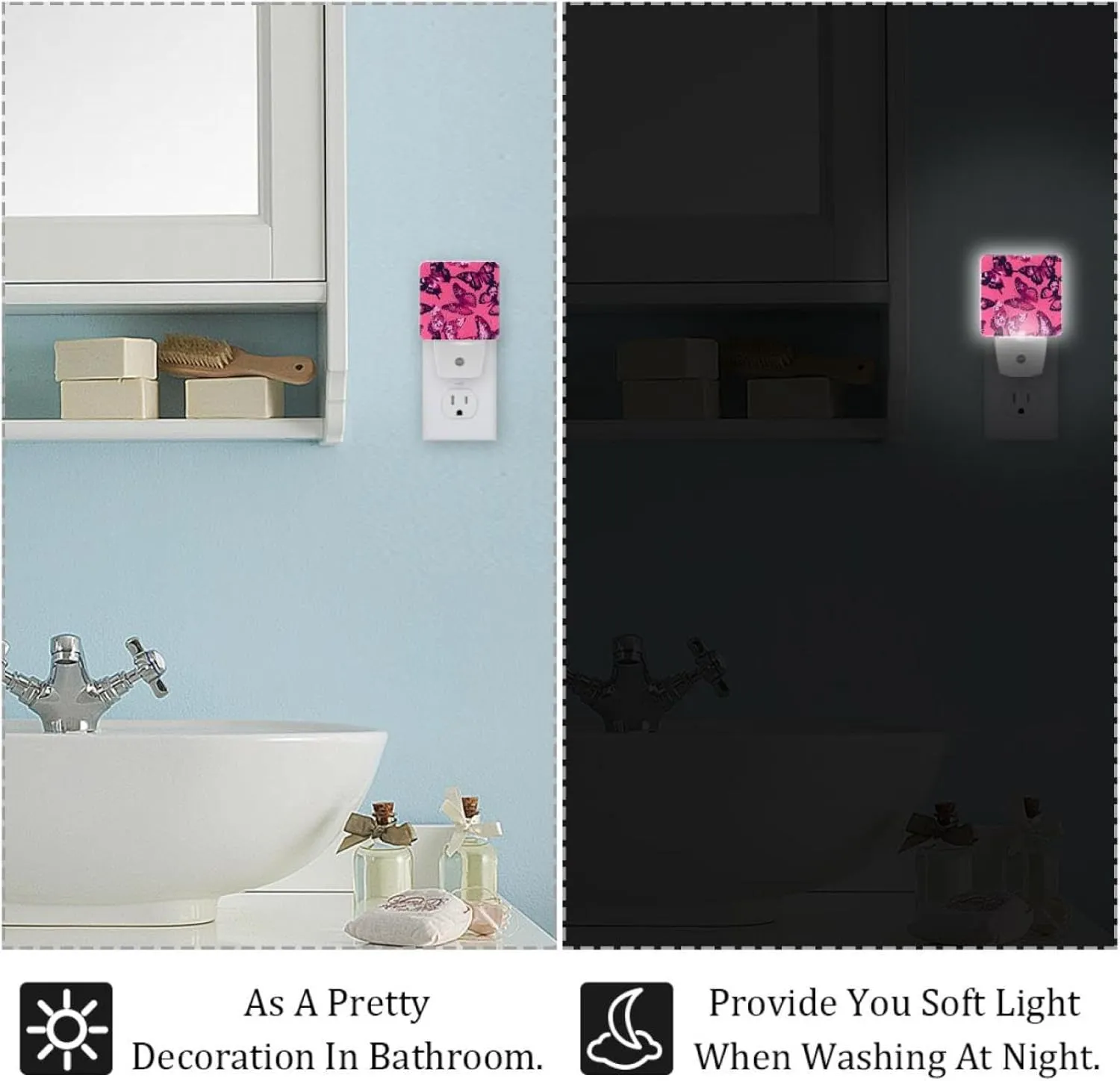 NEWzone Pink Butterfly Night Light Plug into Wall Decor 2 Pack, Decorative Night Light for Kids, Plug in Night Lights for Bedroom Living Room, Gift for Kids Adults