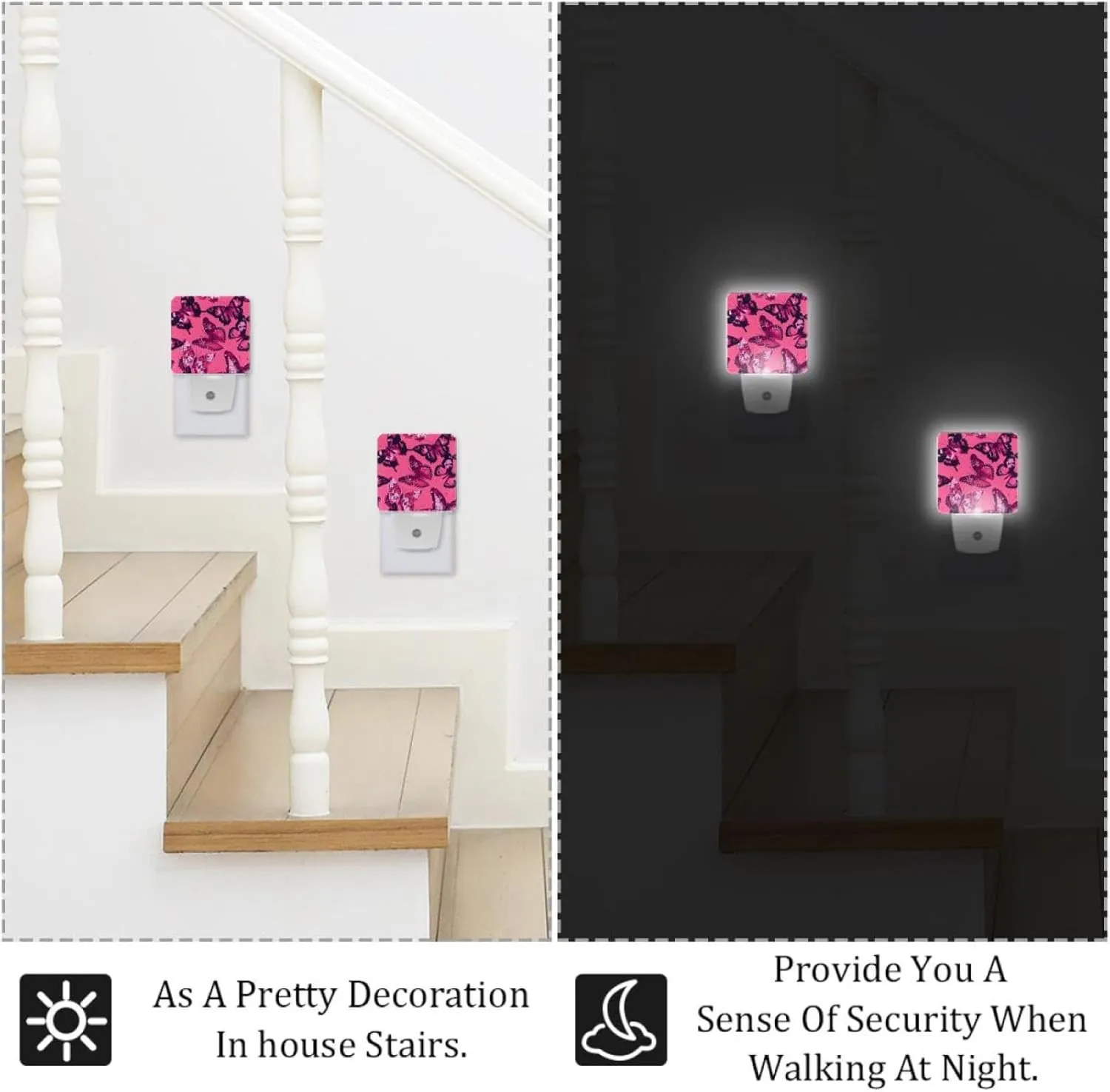 NEWzone Pink Butterfly Night Light Plug into Wall Decor 2 Pack, Decorative Night Light for Kids, Plug in Night Lights for Bedroom Living Room, Gift for Kids Adults