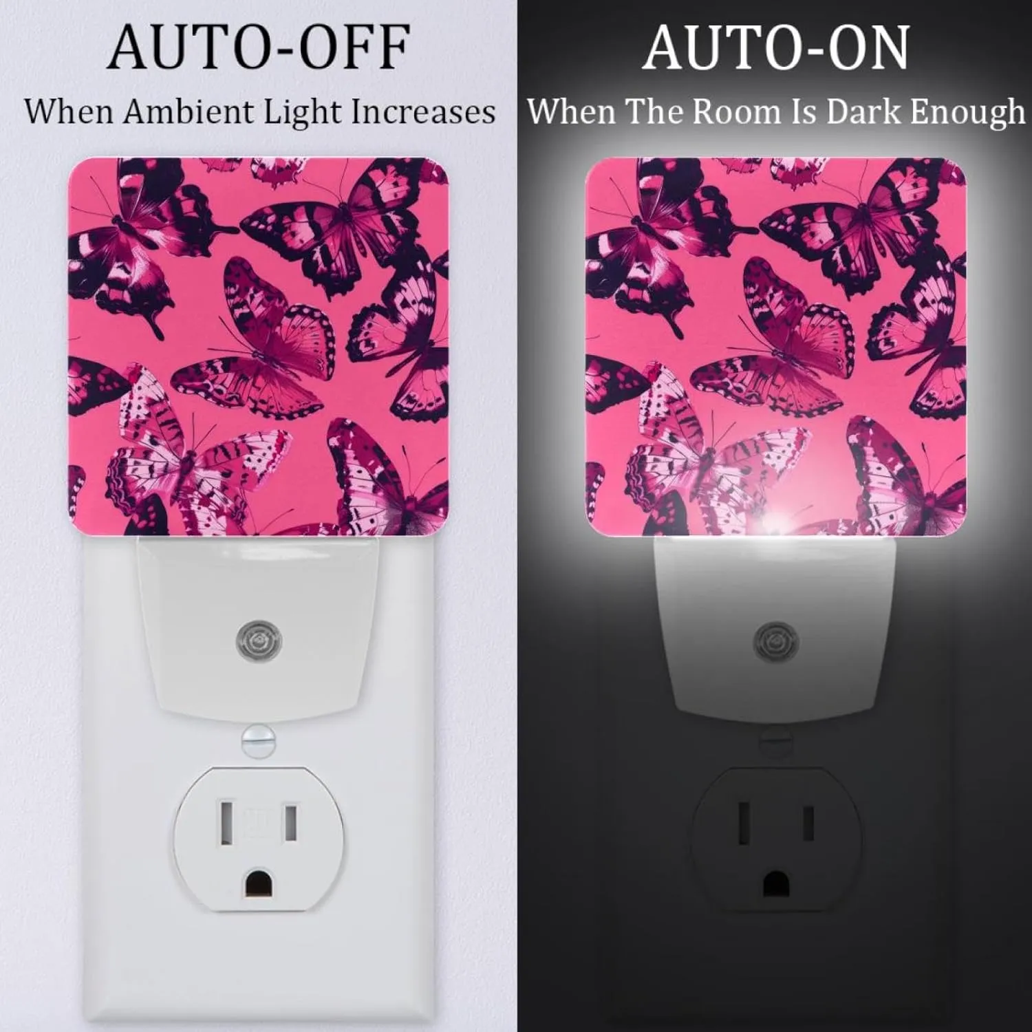 NEWzone Pink Butterfly Night Light Plug into Wall Decor 2 Pack, Decorative Night Light for Kids, Plug in Night Lights for Bedroom Living Room, Gift for Kids Adults