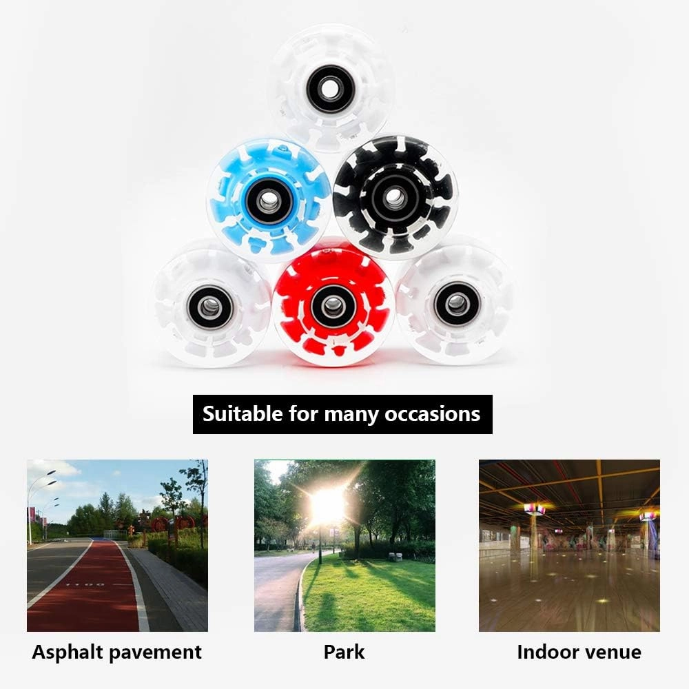 Nezylaf Light Up Roller Skate Wheels 8 Pack, 78A Hardness LED Skateboard Wheels with Premium ABEC-9 Bearings, Illuminating Roller Skate Accessories for Outdoor Indoor Quad Skates