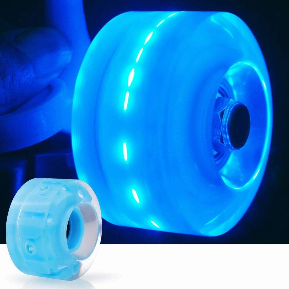Nezylaf Light Up Roller Skate Wheels 8 Pack, 78A Hardness LED Skateboard Wheels with Premium ABEC-9 Bearings, Illuminating Roller Skate Accessories for Outdoor Indoor Quad Skates