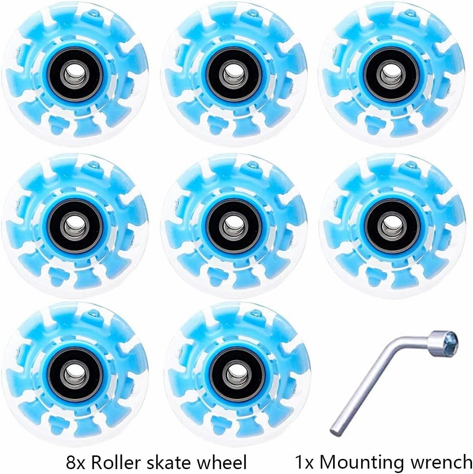 Nezylaf Light Up Roller Skate Wheels 8 Pack, 78A Hardness LED Skateboard Wheels with Premium ABEC-9 Bearings, Illuminating Roller Skate Accessories for Outdoor Indoor Quad Skates