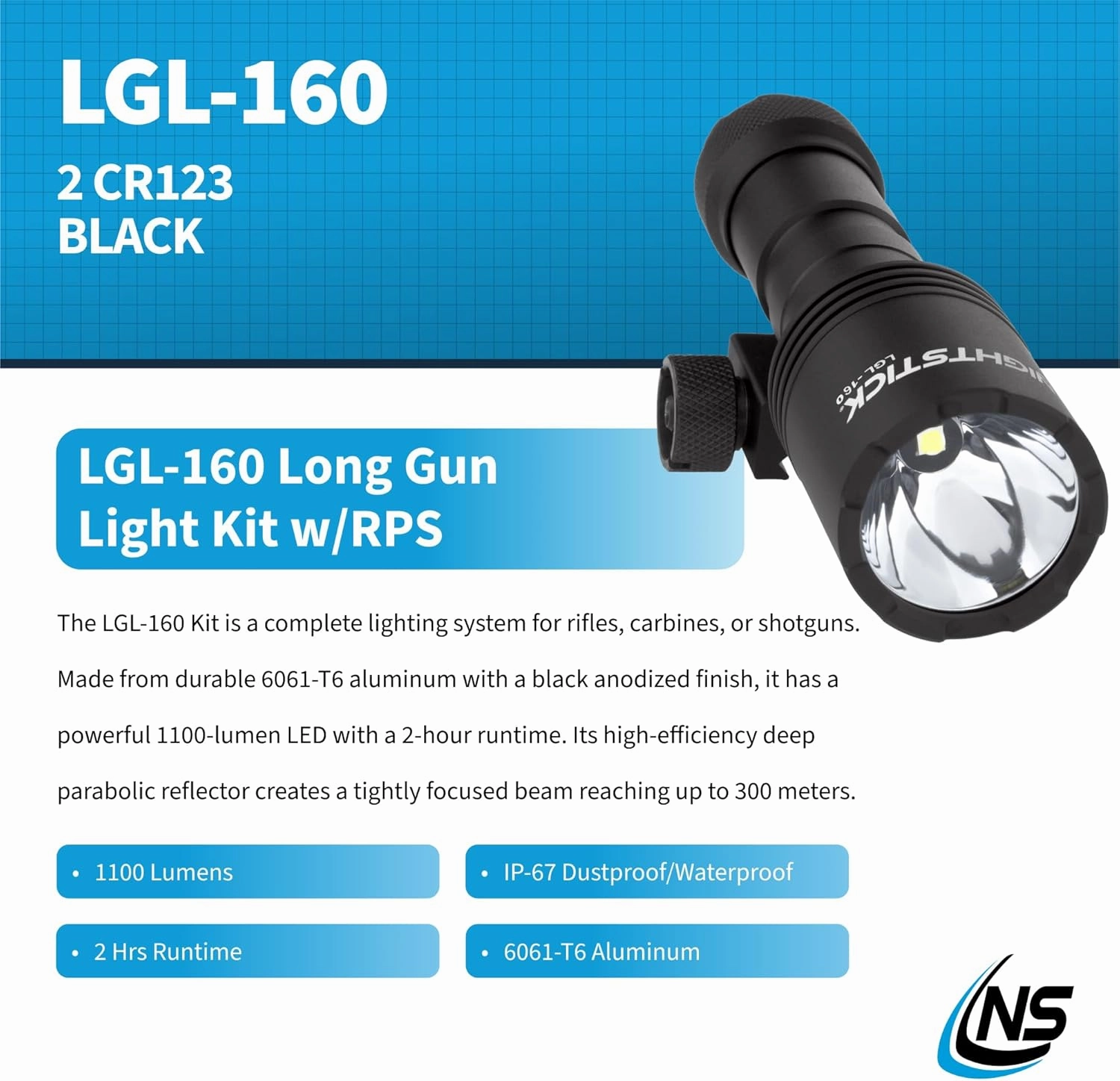 Nightstick LGL-160 Full Size Long Gun Light Kit, Black