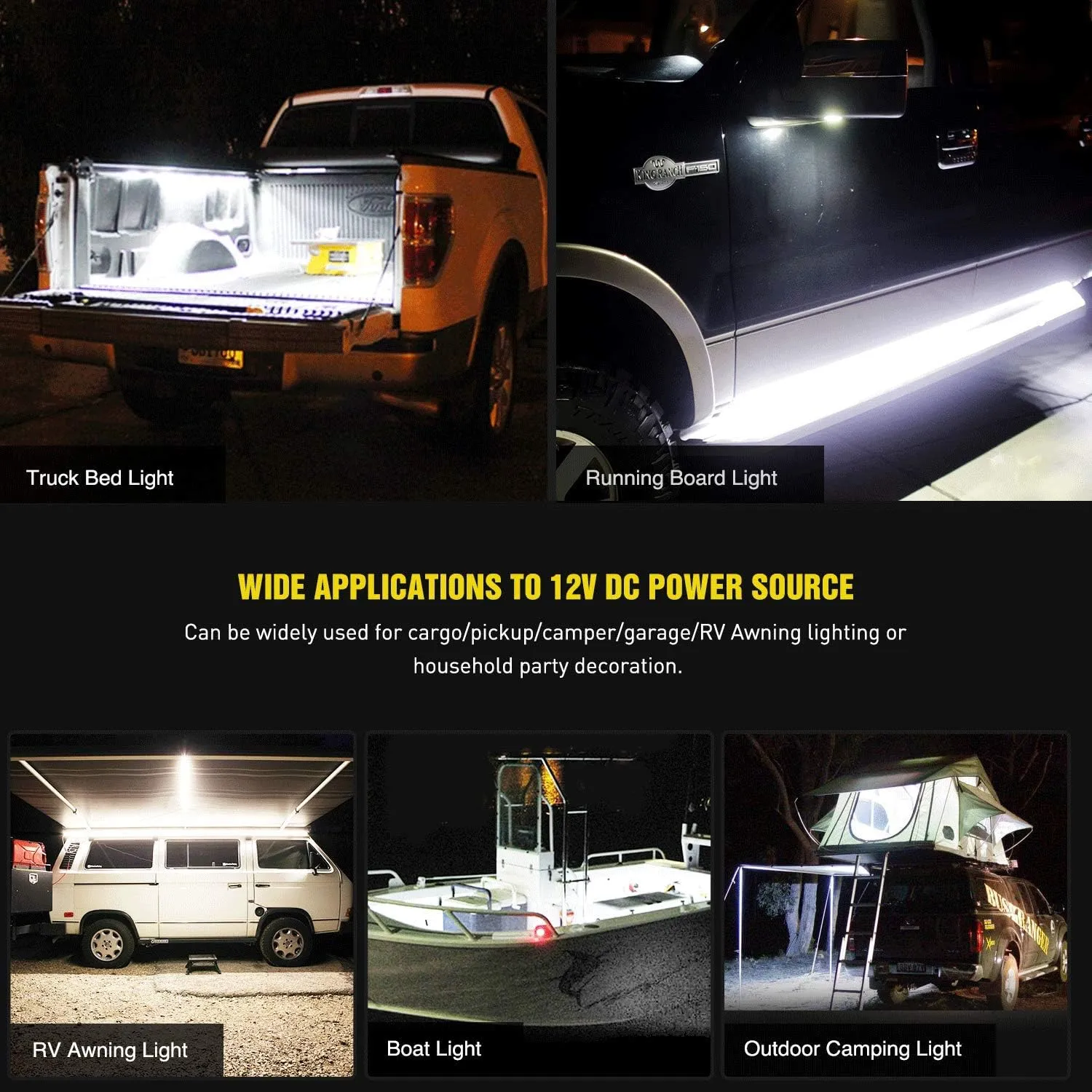 Nilight - TR-05 2PCS 60 Inch 180 LEDs Bed Strip Kit with Waterproof on/Off Switch Blade Fuse 2-Way Splitter Extension Cable for Cargo, Pickup Truck, SUV, RV, Boat , 2 Years Warranty