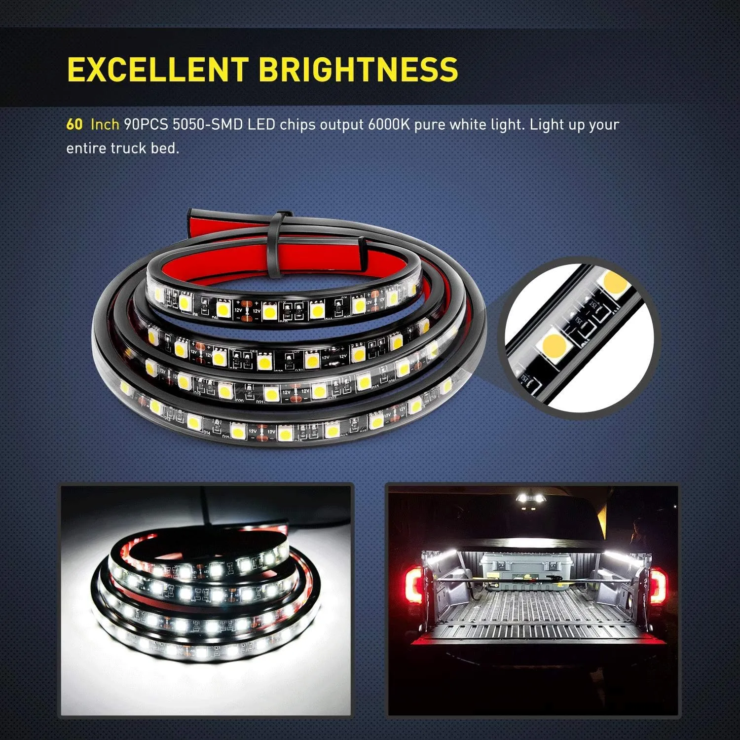 Nilight - TR-05 2PCS 60 Inch 180 LEDs Bed Strip Kit with Waterproof on/Off Switch Blade Fuse 2-Way Splitter Extension Cable for Cargo, Pickup Truck, SUV, RV, Boat , 2 Years Warranty
