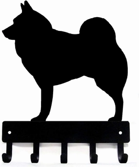 Norwegian Elkhound Key Holder for Wall - Small 6 inch Wide with 5 Hooks - Made in USA