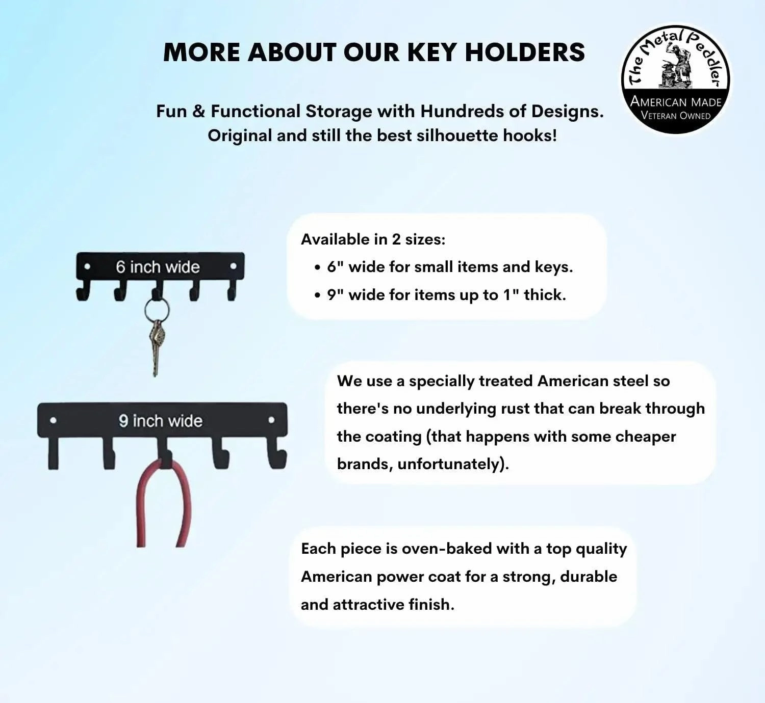 Norwegian Elkhound Key Holder for Wall - Small 6 inch Wide with 5 Hooks - Made in USA