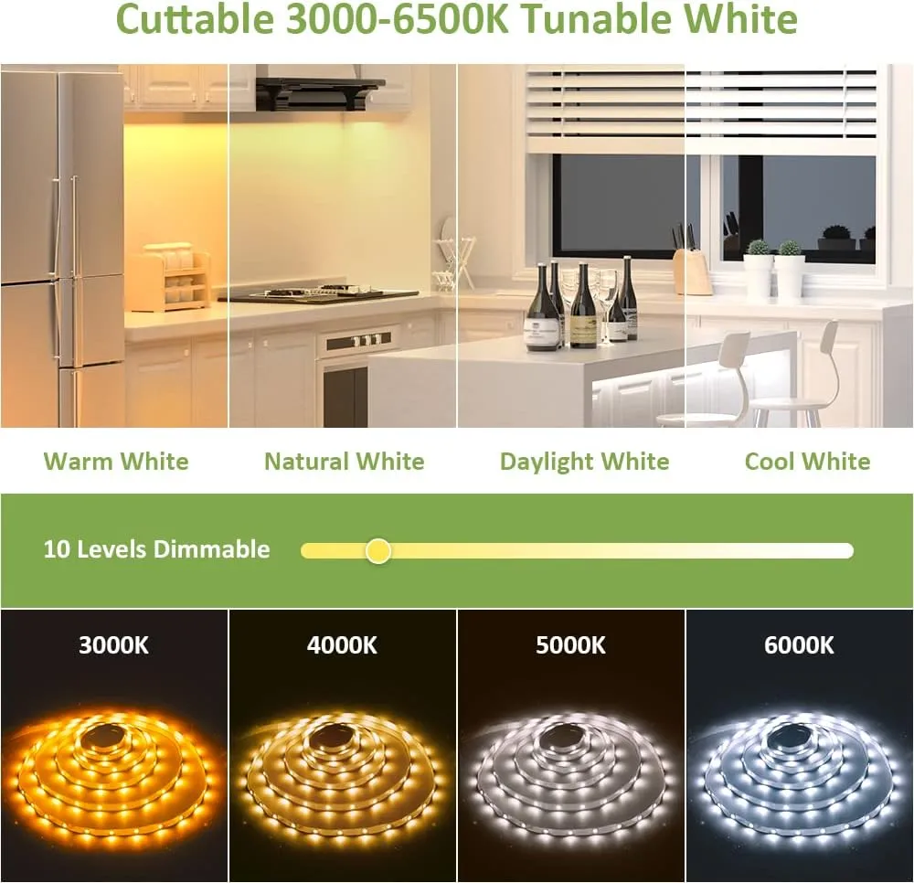 NOVOSTELLA 20ft Tunable White LED Strip Light Kit Dimmable 3000K-6500K 24V Tape Light with RF Remote Flexible Rope LED Ribbon for Bedroom Home Lighting Mirror Kitchen Bar Cabinet Daylight Warm White