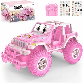 NQD Pink RC Cars with DIY Stickers, Remote Control Car for Girls, 80 Min Play Jeep 2.4GHz Off Road RC Trucks, Birthday Christmas Little Girl Toys Gifts for 3-8 Years Old