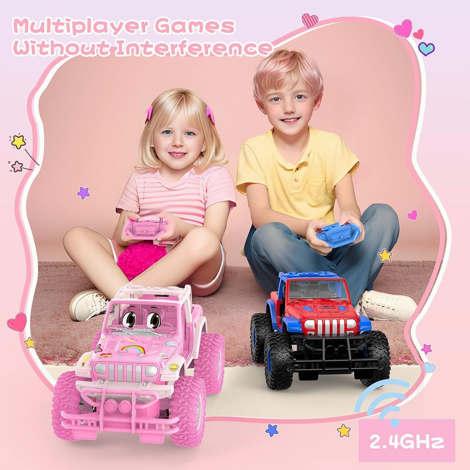 NQD Pink RC Cars with DIY Stickers, Remote Control Car for Girls, 80 Min Play Jeep 2.4GHz Off Road RC Trucks, Birthday Christmas Little Girl Toys Gifts for 3-8 Years Old