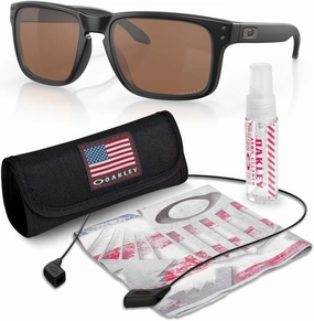 Oakley OO9102 HOLBROOK Square Sunglasses for Men - High Bridge Fit - USA Flag Cleaning Kit and Leash - PREMIUM BUNDLE