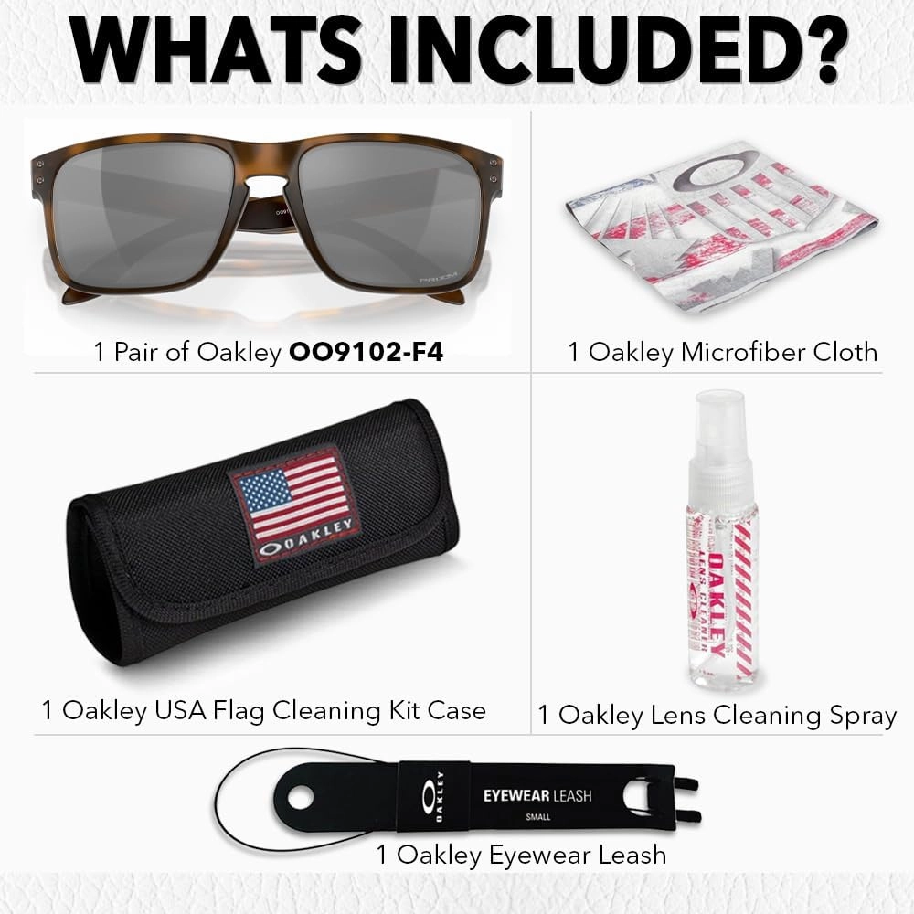 Oakley OO9102 HOLBROOK Square Sunglasses for Men - High Bridge Fit - USA Flag Cleaning Kit and Leash - PREMIUM BUNDLE