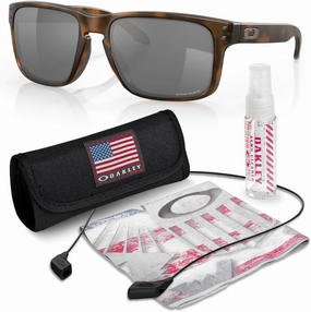 Oakley OO9102 HOLBROOK Square Sunglasses for Men - High Bridge Fit - USA Flag Cleaning Kit and Leash - PREMIUM BUNDLE