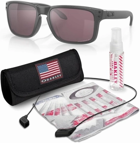 Oakley OO9102 HOLBROOK Square Sunglasses for Men - High Bridge Fit - USA Flag Cleaning Kit and Leash - PREMIUM BUNDLE