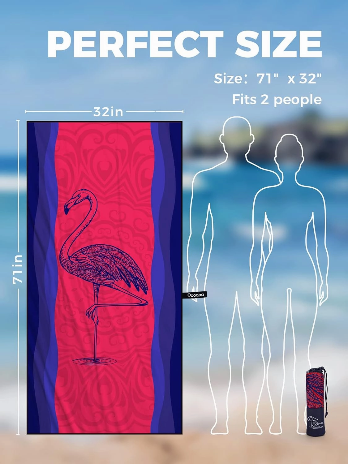 OCOOPA Microfiber Beach Towel Fast Drying, Extra Large 63" x 31" Sand Free Beach Towel Super Lightweight Towels for Swimming Pool, Camping, Picnic, Yoga Gym Sports