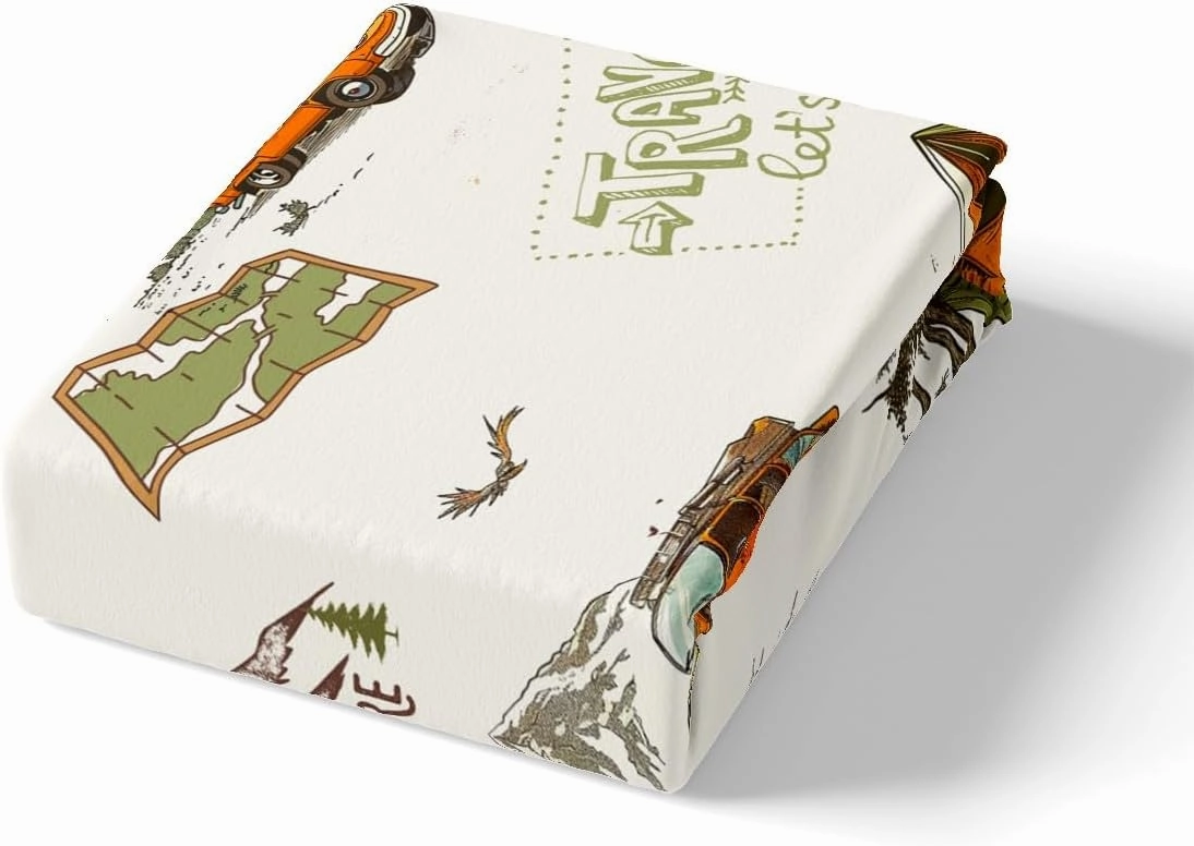Off-road Vehicle Fitted Sheet Full Size,Mountain Pine Tree Jungle View Bedding Set for Kids Girls Boys Teens Room Decor,Road Traveling Bed Sheets Men Outdoor Adventure Deep Pocket Sheet 3Pcs