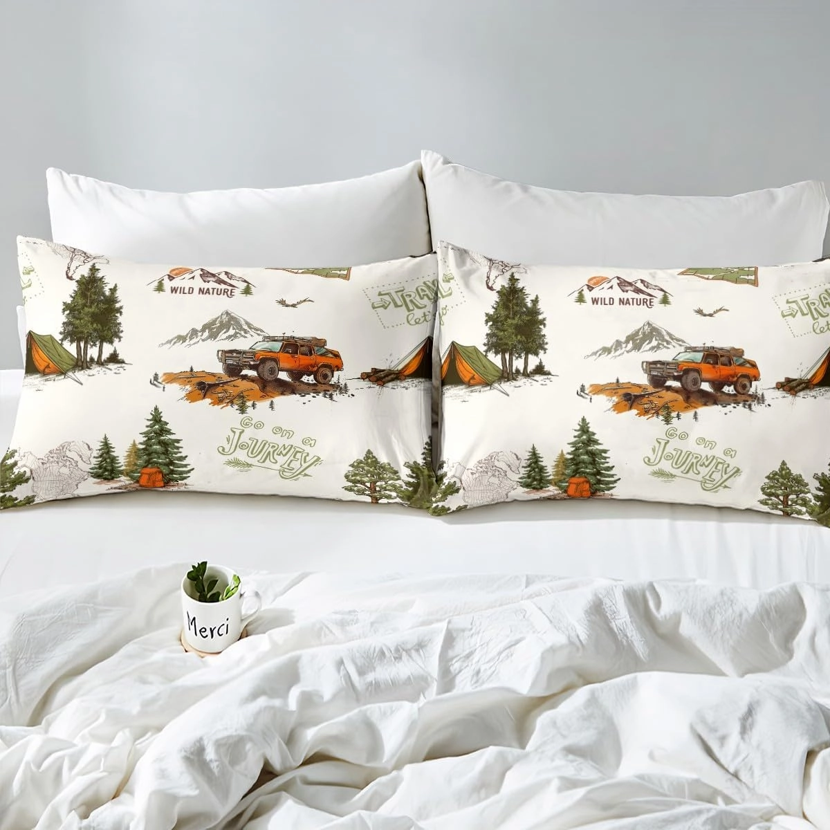 Off-road Vehicle Fitted Sheet Full Size,Mountain Pine Tree Jungle View Bedding Set for Kids Girls Boys Teens Room Decor,Road Traveling Bed Sheets Men Outdoor Adventure Deep Pocket Sheet 3Pcs