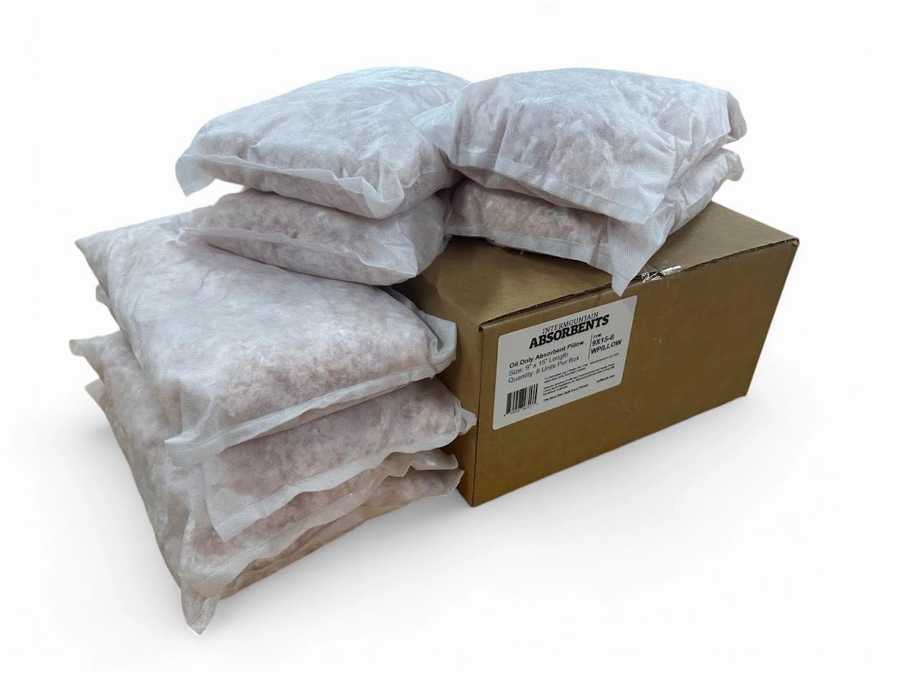 Oil Only Absorbent Pillows - Flexible Oil Absorbent Pillows for Spill Kit & Hazmat Deployment, Absorbing Pillow Made with Recycled Polypropylene Skin - 9"x15" (8 Per Box)