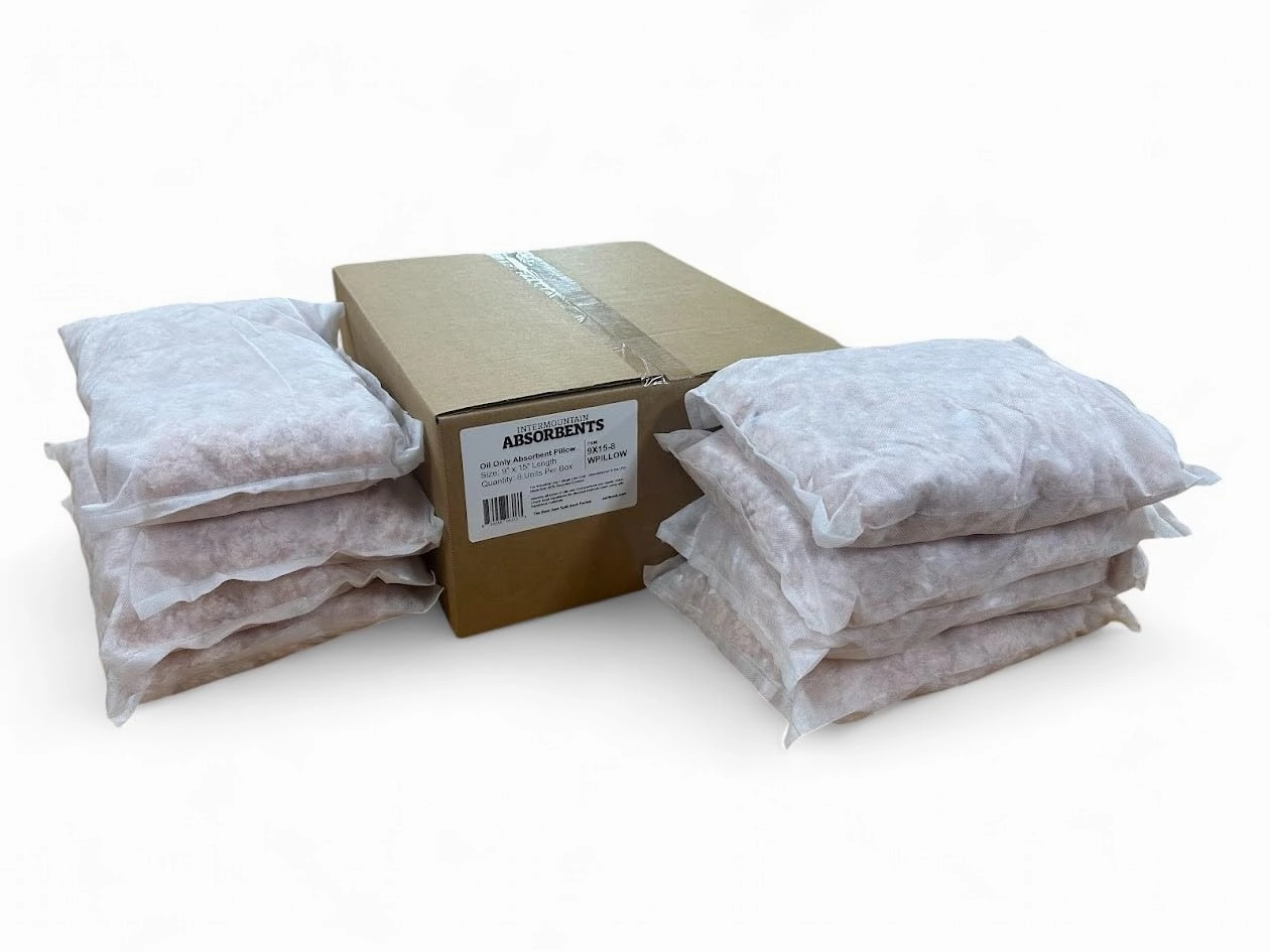 Oil Only Absorbent Pillows - Flexible Oil Absorbent Pillows for Spill Kit & Hazmat Deployment, Absorbing Pillow Made with Recycled Polypropylene Skin - 9"x15" (8 Per Box)