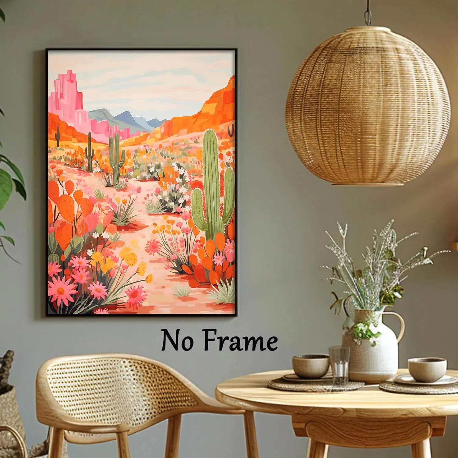 Oiyehokeul Colorful Cactus Canvas Wall Art Desert Botanical Prints Colorful Landscape Poster Cactus Flower Painting Western Canvas Desert Landscape Pictures Plant Floral Artwork 16x24in No Frame