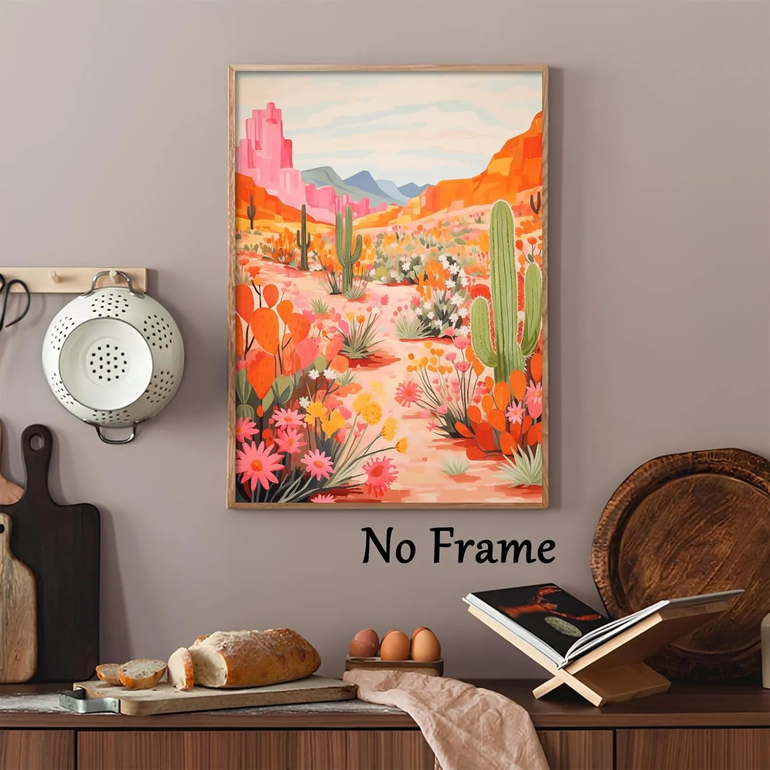 Oiyehokeul Colorful Cactus Canvas Wall Art Desert Botanical Prints Colorful Landscape Poster Cactus Flower Painting Western Canvas Desert Landscape Pictures Plant Floral Artwork 16x24in No Frame