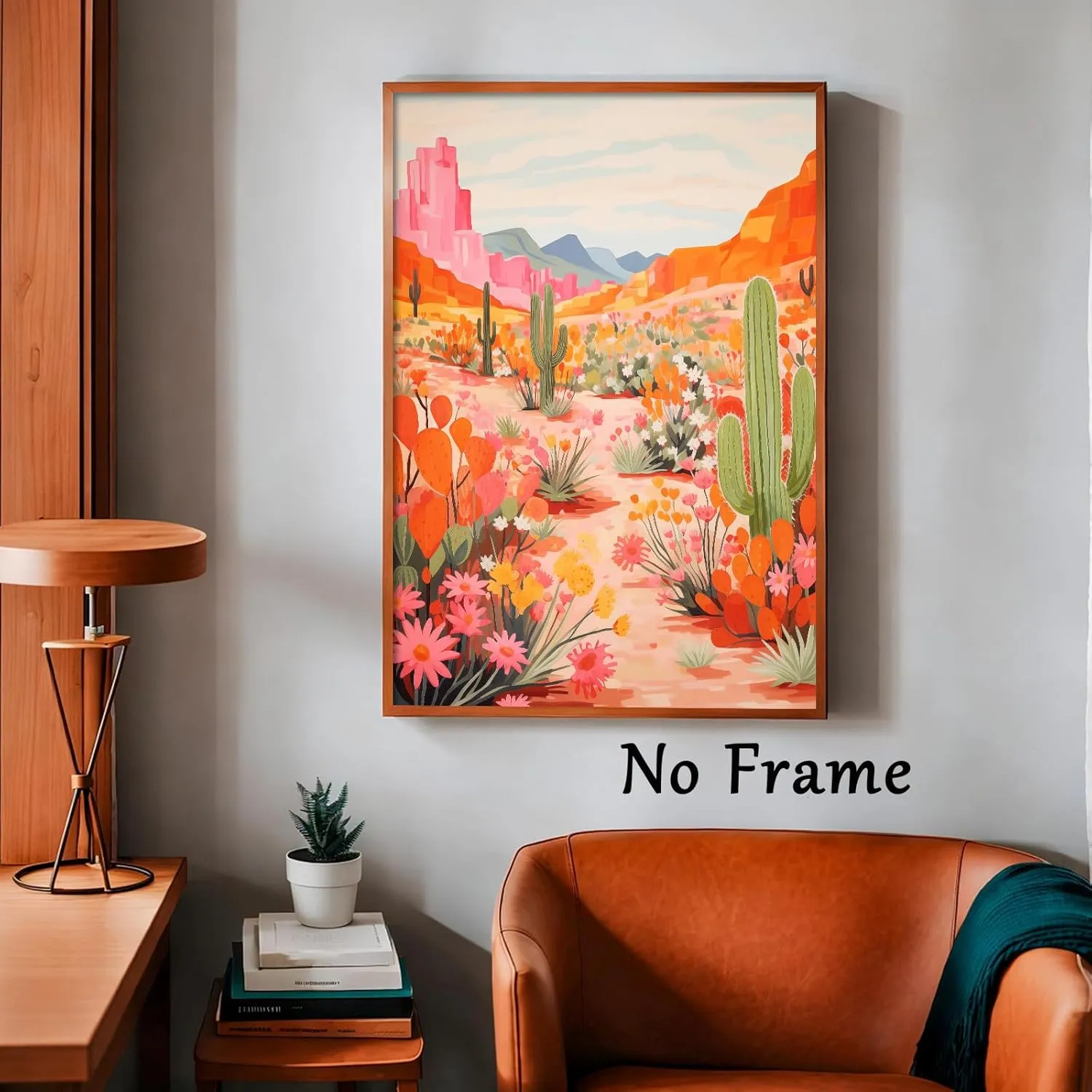 Oiyehokeul Colorful Cactus Canvas Wall Art Desert Botanical Prints Colorful Landscape Poster Cactus Flower Painting Western Canvas Desert Landscape Pictures Plant Floral Artwork 16x24in No Frame