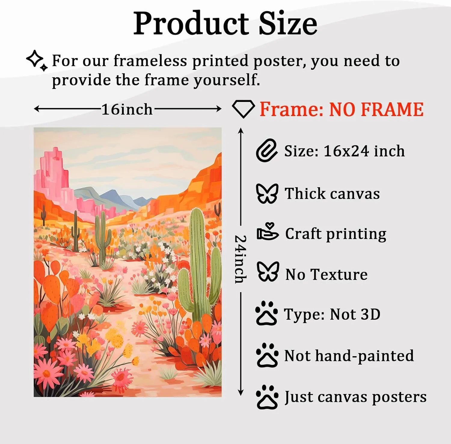 Oiyehokeul Colorful Cactus Canvas Wall Art Desert Botanical Prints Colorful Landscape Poster Cactus Flower Painting Western Canvas Desert Landscape Pictures Plant Floral Artwork 16x24in No Frame