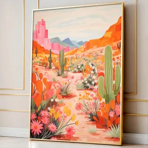 Oiyehokeul Colorful Cactus Canvas Wall Art Desert Botanical Prints Colorful Landscape Poster Cactus Flower Painting Western Canvas Desert Landscape Pictures Plant Floral Artwork 16x24in No Frame
