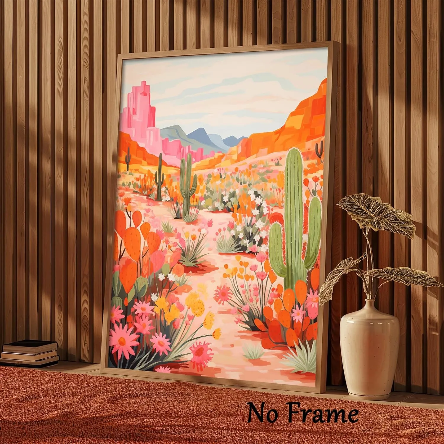 Oiyehokeul Colorful Cactus Canvas Wall Art Desert Botanical Prints Colorful Landscape Poster Cactus Flower Painting Western Canvas Desert Landscape Pictures Plant Floral Artwork 16x24in No Frame