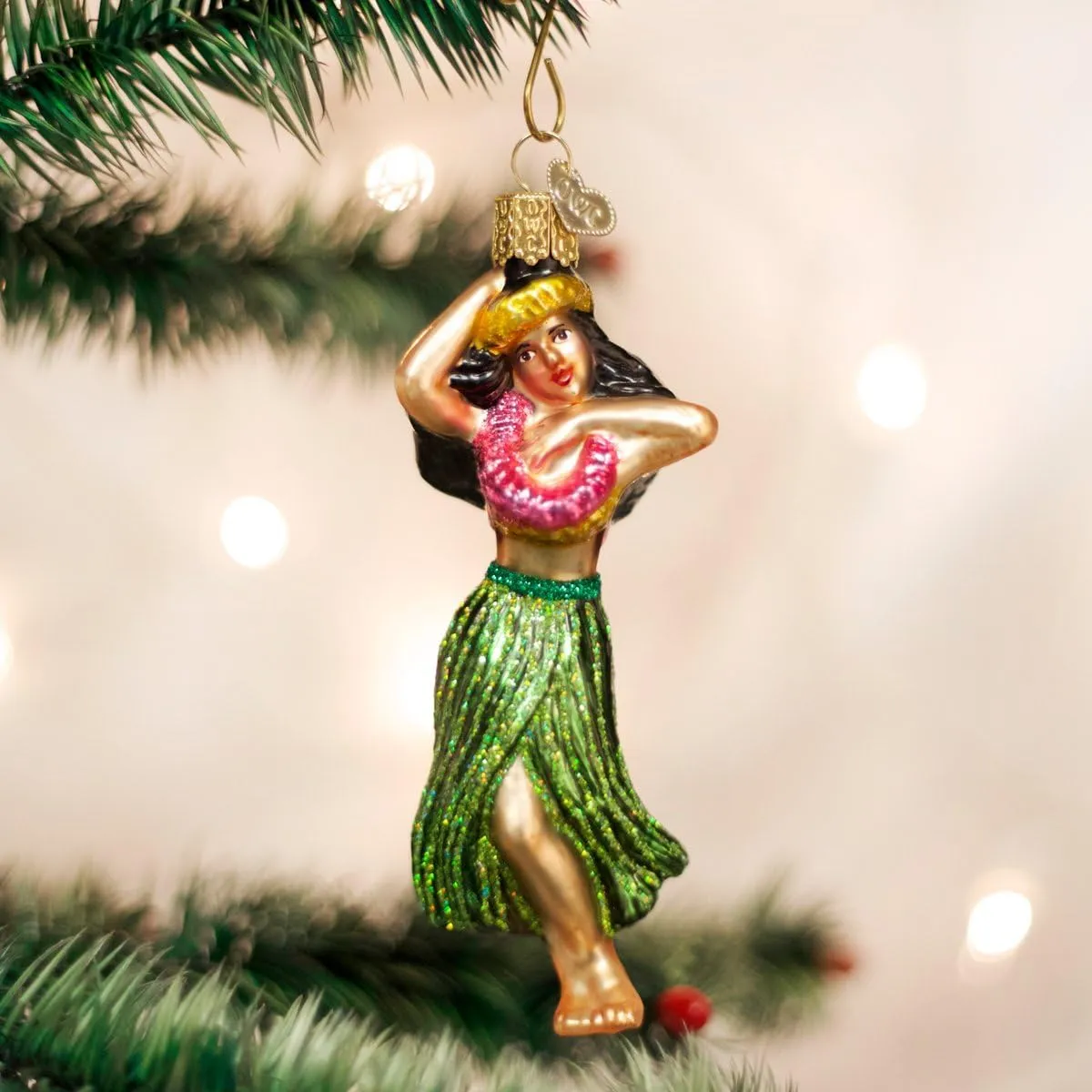 Old World Christmas Beach Gifts Glass Blown Ornaments for Christmas Tree Hula Dancer, Multicolor, Model:10194