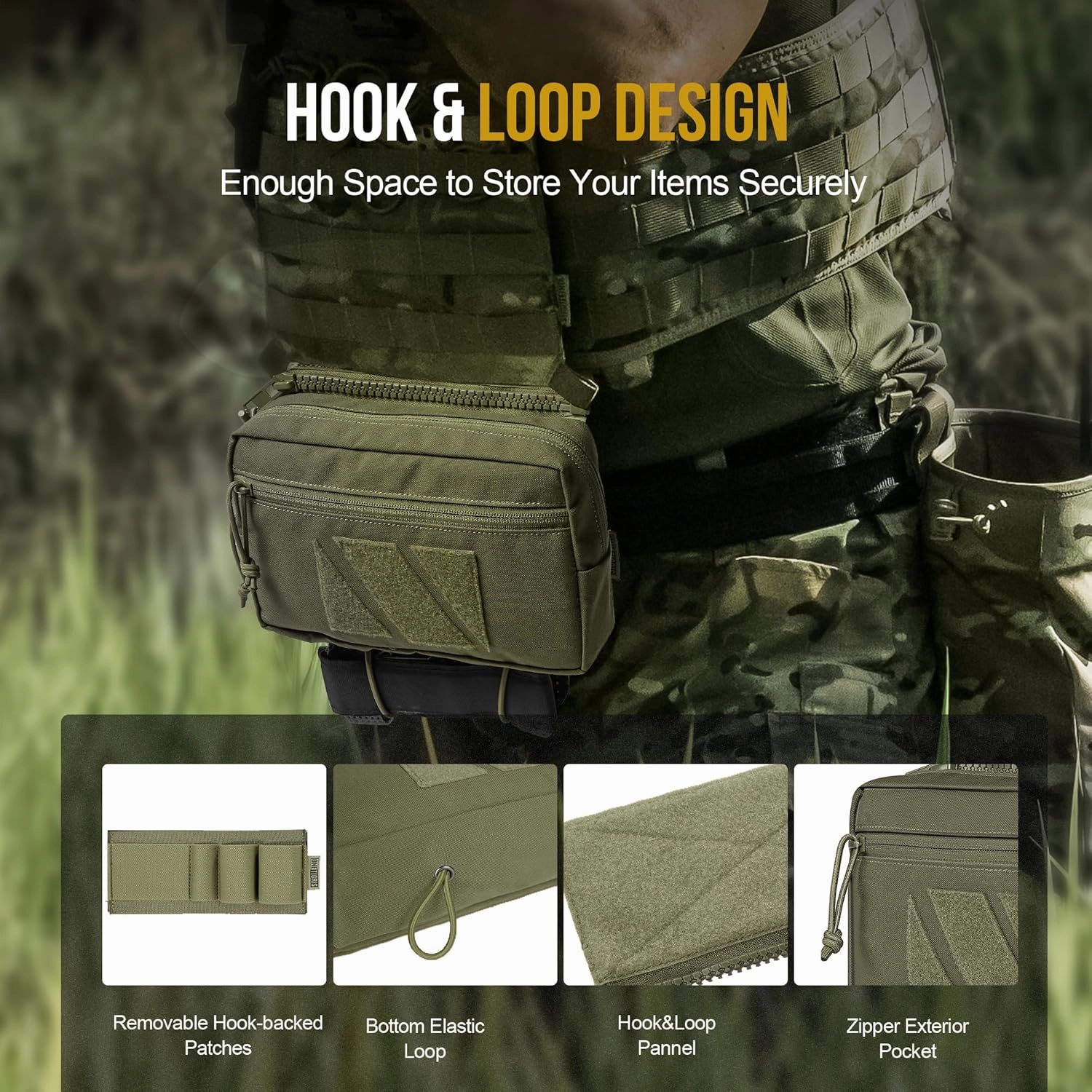 OneTigris Tactical Drop, Dangler Plus1S Admin Tool Pouch with Hook and Loop Panel for Vest, Rig, Carrier Gear