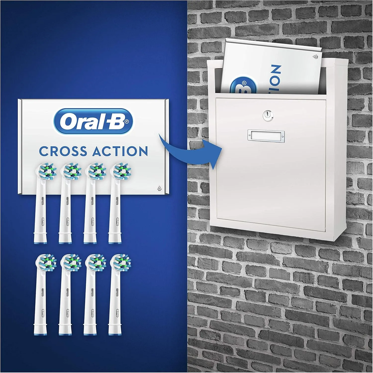 Oral-B CrossAction Toothbrush Heads Pack of 8 Replacement Refills for Electric Rechargeable Toothbrush, Mailbox Sized Pack