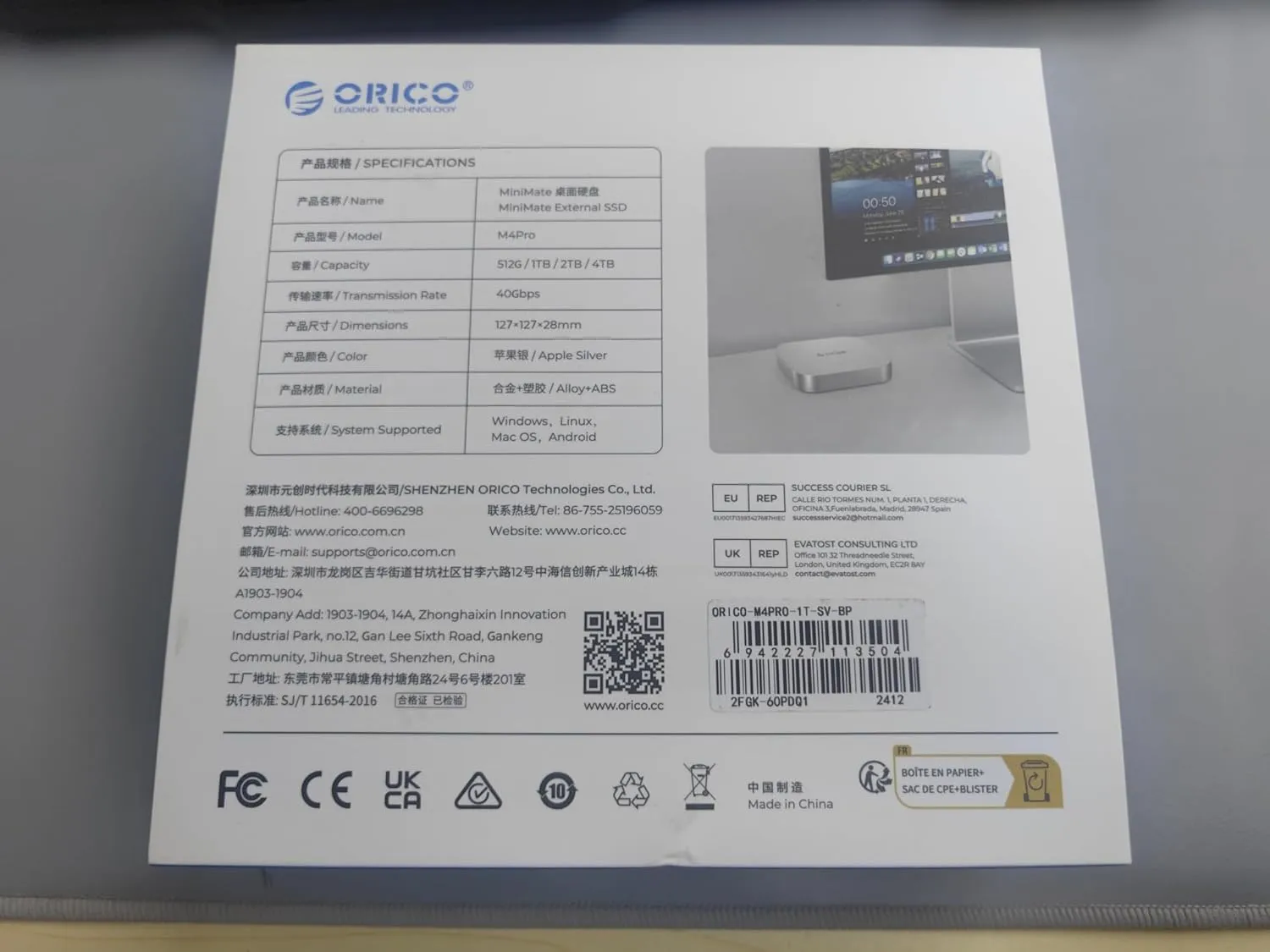 ORICO Minimate 512 GB External SSD Compatibility with Mac Mini M4(10Gbps), USB 3.2 Gen 2 * 2(20Gbps), Portable Solid State Drive, M4
