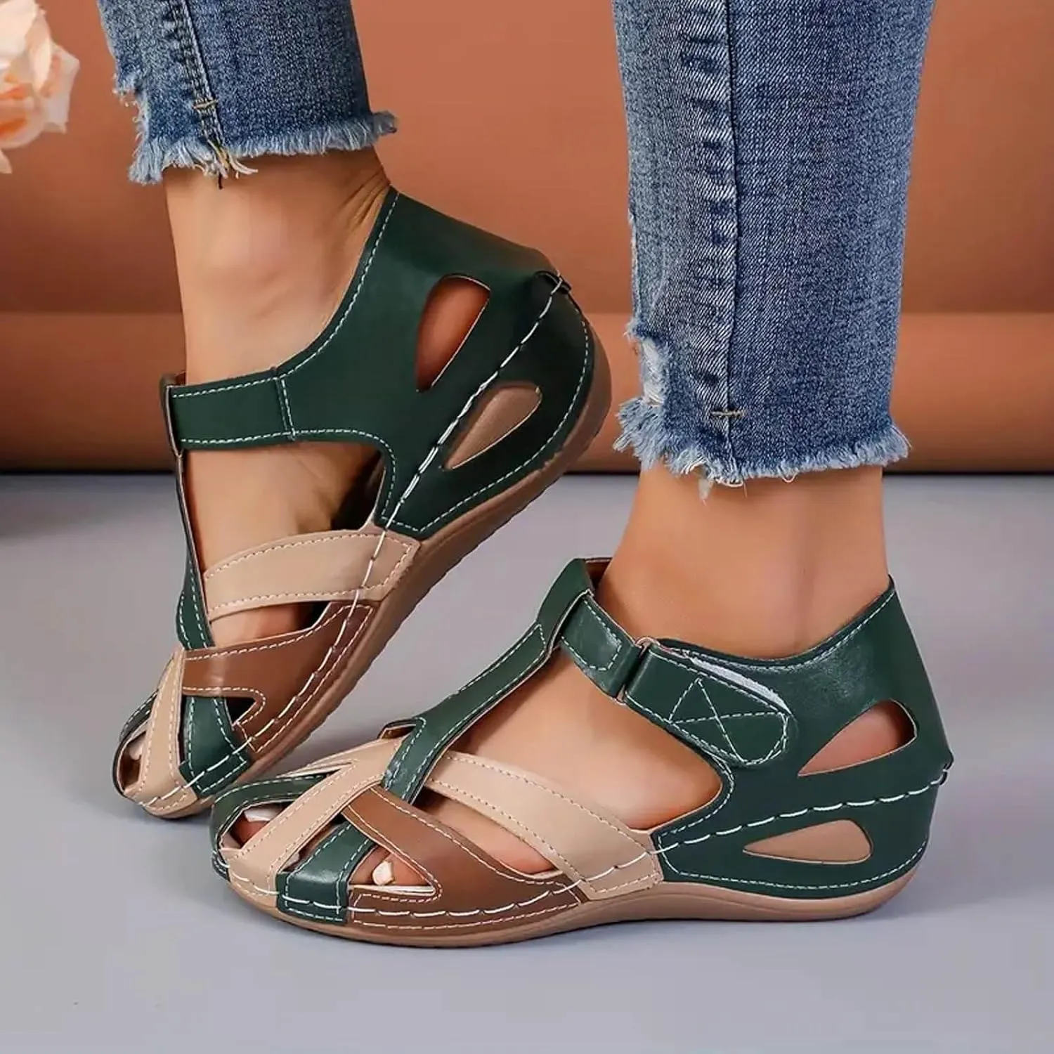Orthopedic Sandals For Women Closed Toe Platform Wedge Casual Sandal With Arch Support Furry Sandals Women Two Strap