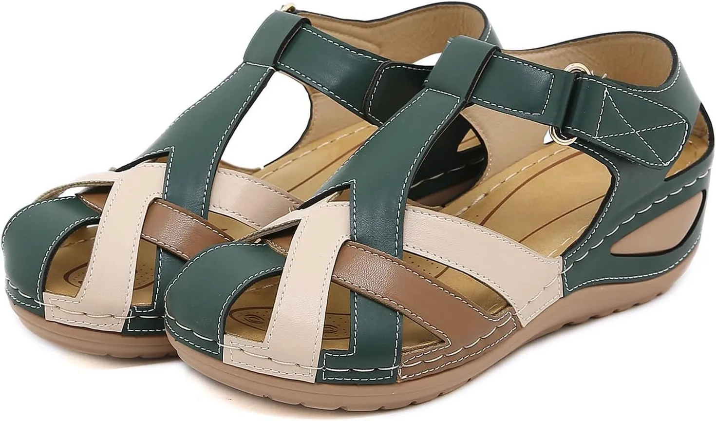 Orthopedic Sandals For Women Closed Toe Platform Wedge Casual Sandal With Arch Support Furry Sandals Women Two Strap