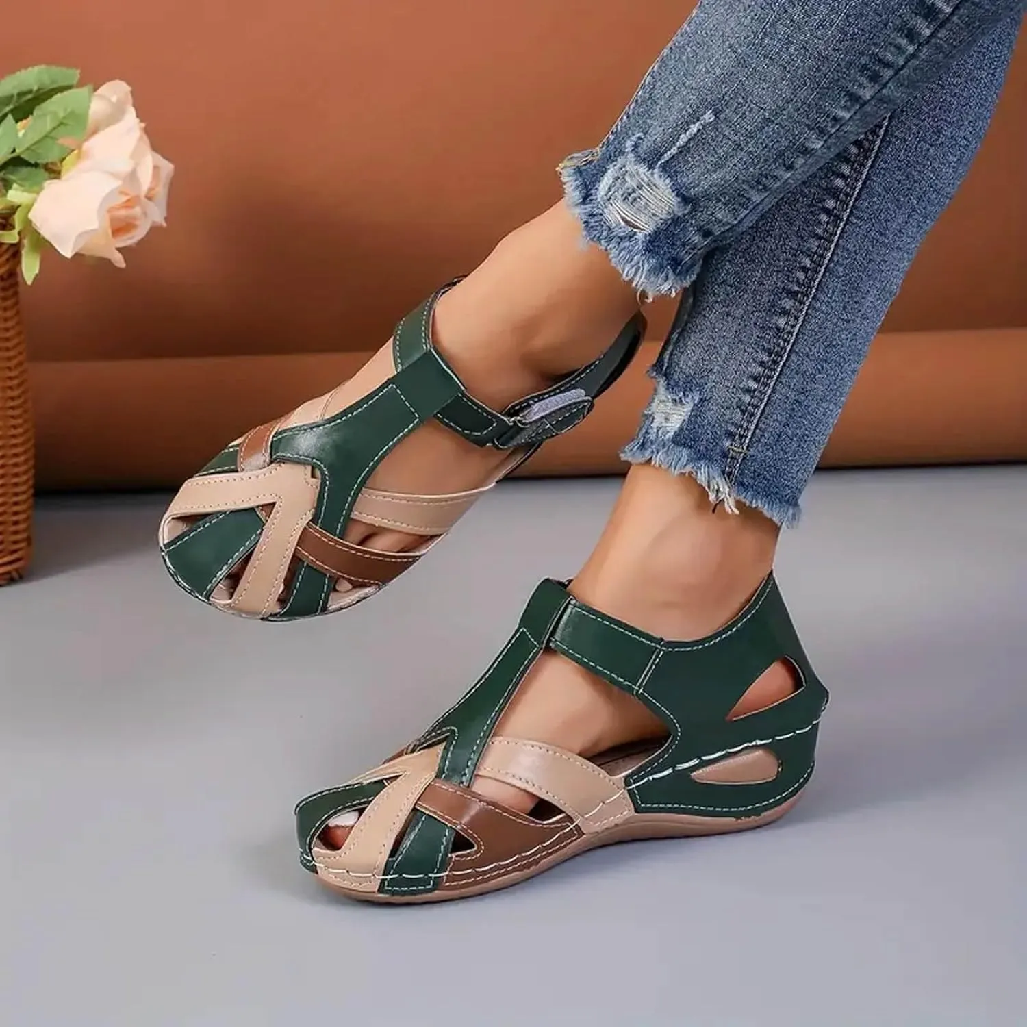 Orthopedic Sandals For Women Closed Toe Platform Wedge Casual Sandal With Arch Support Furry Sandals Women Two Strap