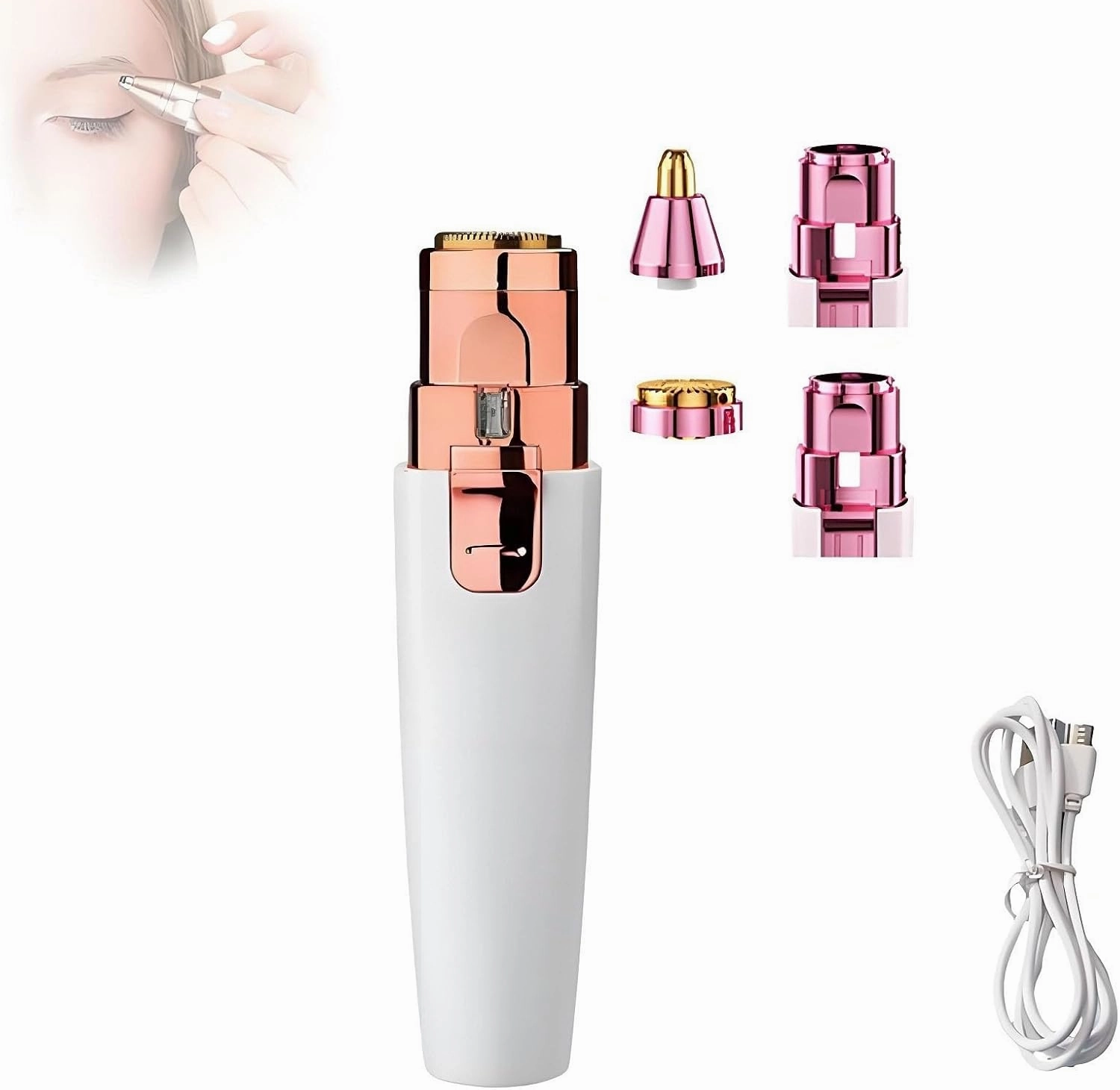 Orvanna Precision Eyebrow & Facial Trimmer, 2-in-1 Women's Eyebrow and Facial Hair Removal Device,Rechargeable Eye Brow Razor,2025 New Portable Rechargeable Shaver with LED Light(White)