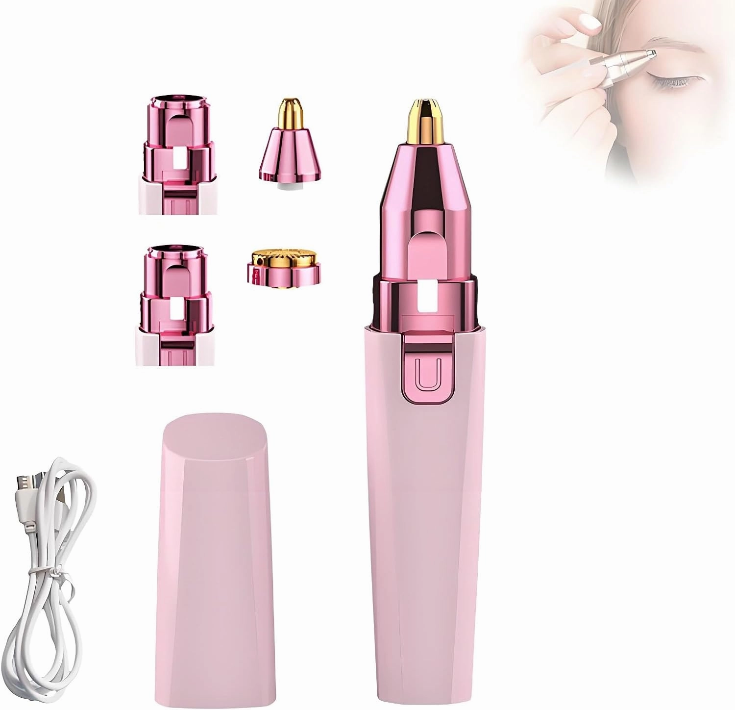 Orvanna Precision Eyebrow & Facial Trimmer, 2-in-1 Women's Eyebrow and Facial Hair Removal Device, Rechargeable Eye Brow Razor,Portable Rechargeable Shaver with LED Light(Pink)