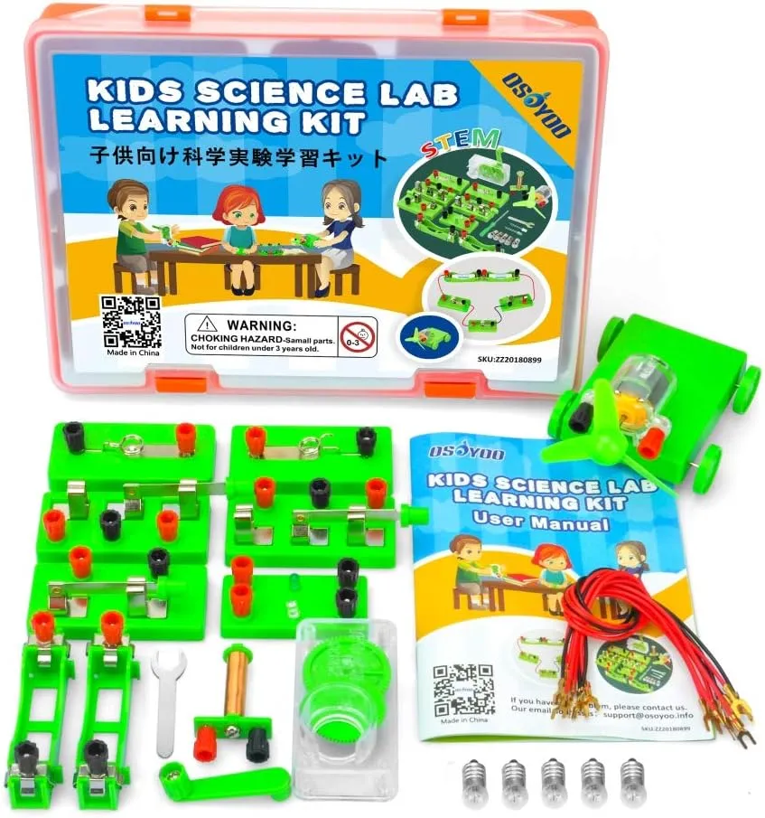 OSOYOO Kids Electricity Science Kit,Hands-on Electricity and Magnetism Experiments for Kids 6-15