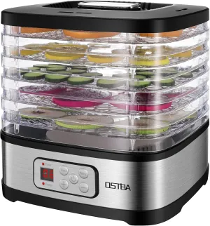 OSTBA Food Dehydrator Machine Adjustable Temperature & 72H Timer, 5-Tray Dehydrators for Food and Jerky, Fruit, Dog Treats, Herbs, Snacks, LED Display, 240W Electric Food Dryer, Recipe Book