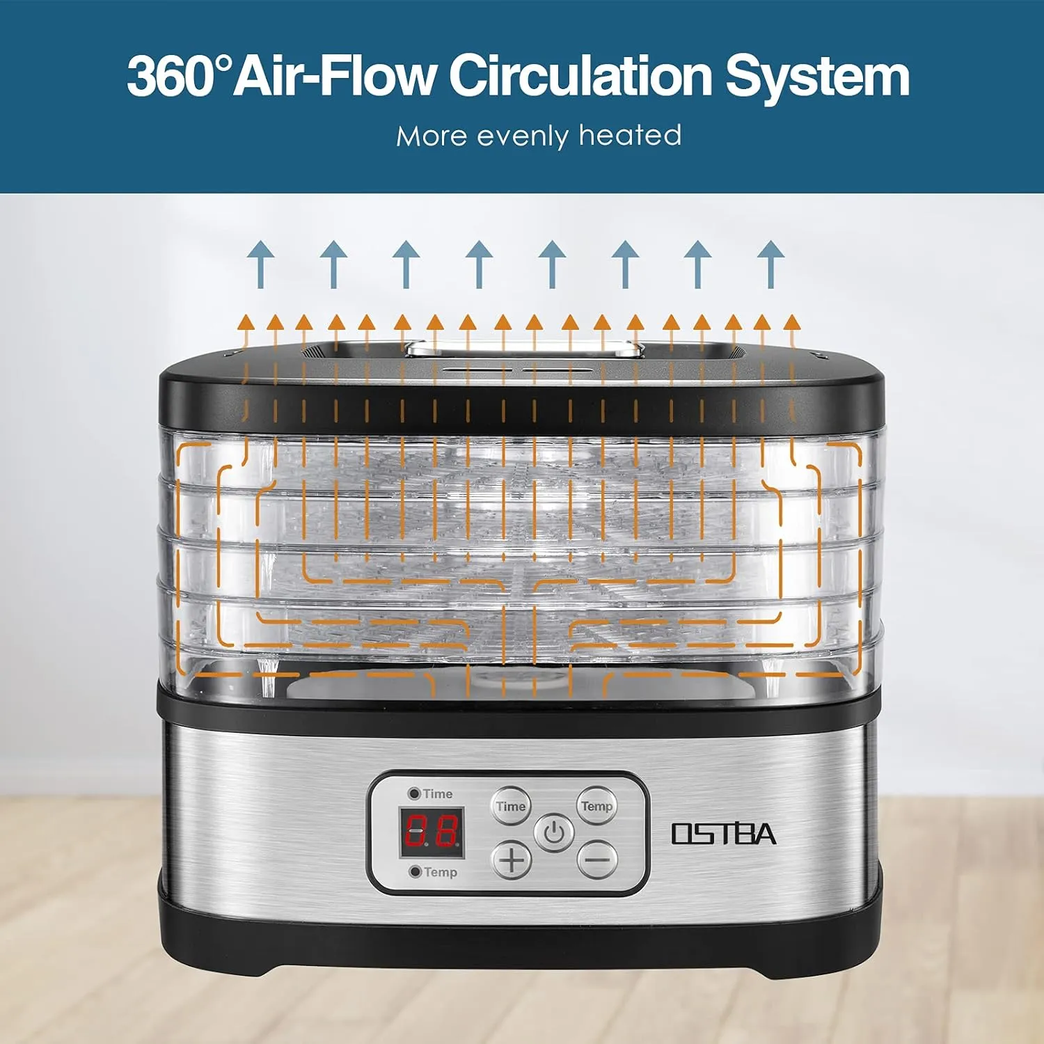 OSTBA Food Dehydrator Machine Adjustable Temperature & 72H Timer, 5-Tray Dehydrators for Food and Jerky, Fruit, Dog Treats, Herbs, Snacks, LED Display, 240W Electric Food Dryer, Recipe Book