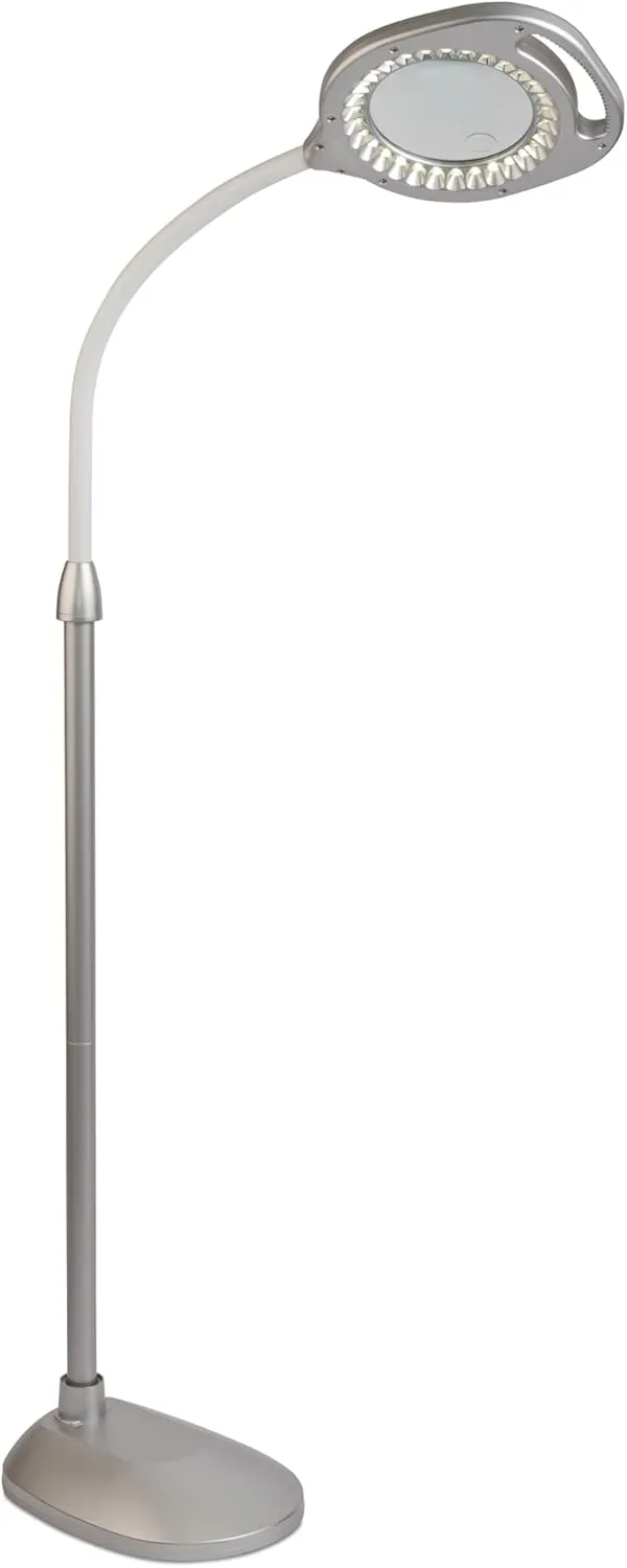 OttLite 2-in-1 LED Magnifier Floor & Table Light, Clearsun, Silver, Retail