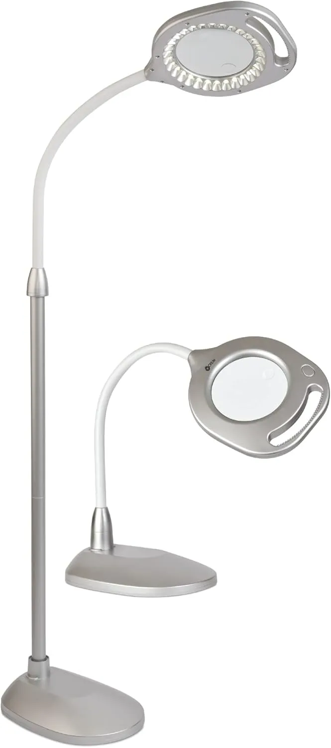 OttLite 2-in-1 LED Magnifier Floor & Table Light, Clearsun, Silver, Retail