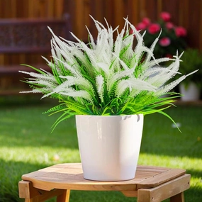 Outdoor Artificial Plants 16 Bundles Artificial Flower Outdoor UV Resistant Fake Boston Ferns white Flower Faux Plant Greenery Outside Indoor for Home Porch Pathway Office Yard Garden Décor (white)
