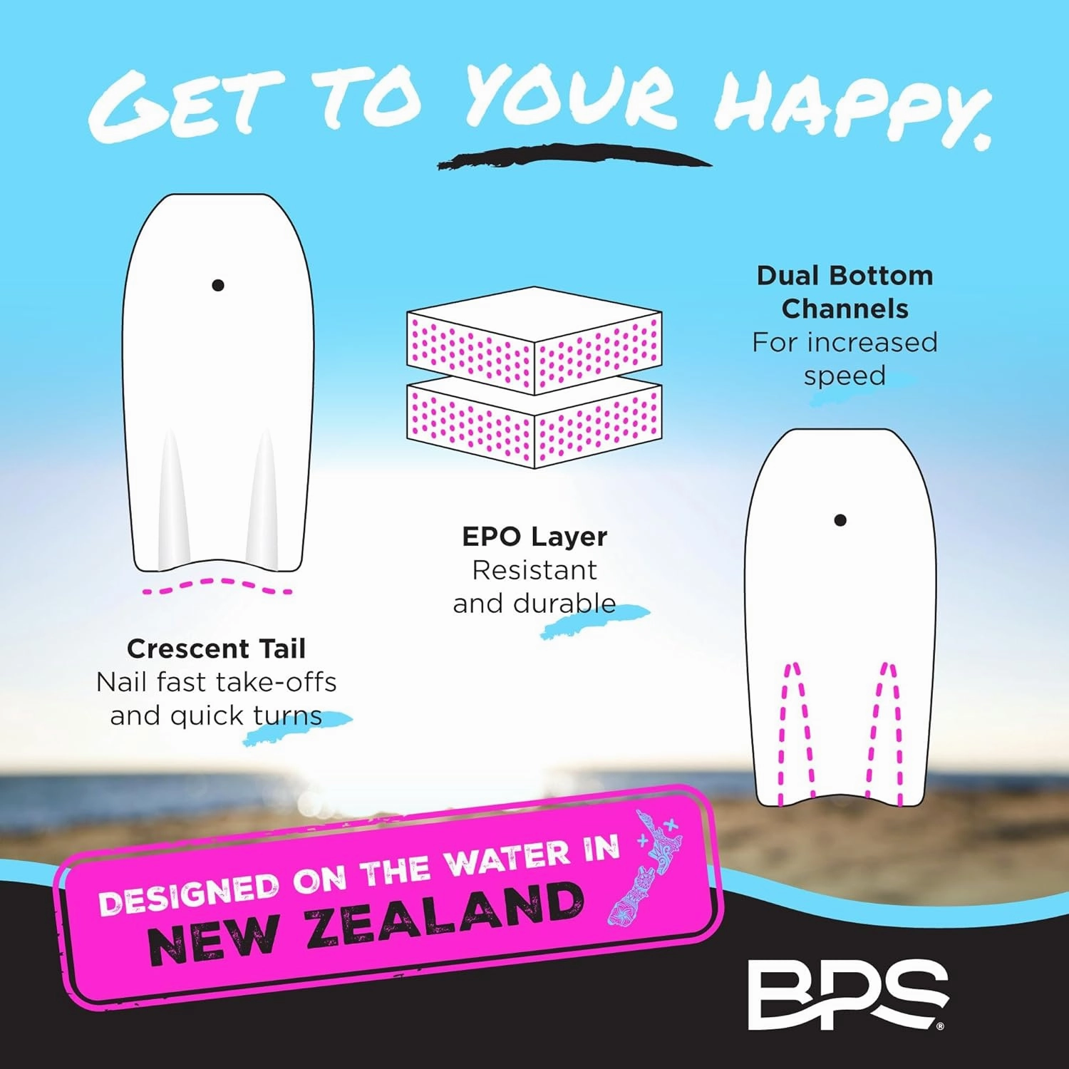 Own the Wave 'Wave Weapon' Body Board for All Wave Conditions - Lightweight with EPS Core HDPE Slick Bottom Body Boards for Beach with Wrist Leash and Plug for Kids and Adults