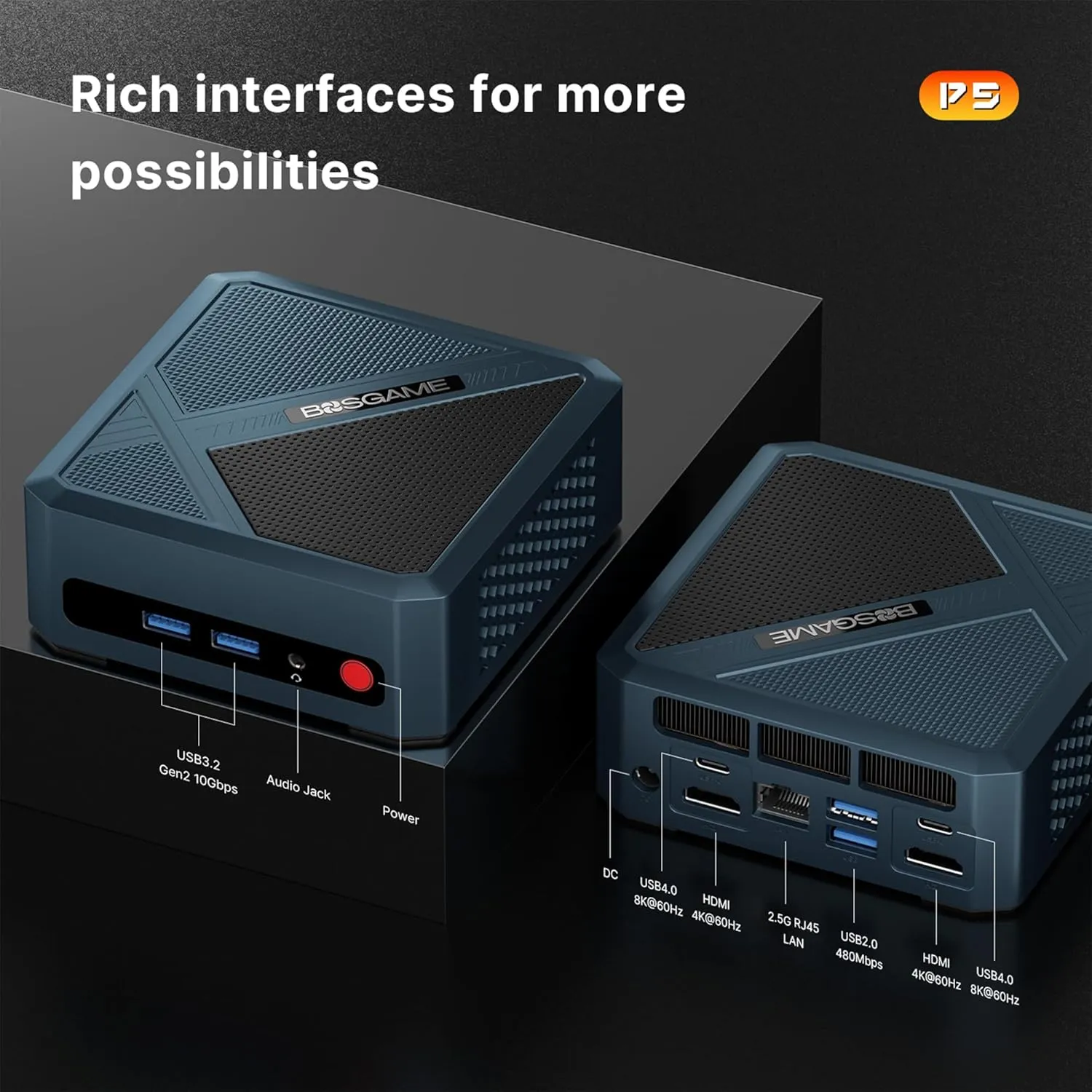 P5 Mini PC Ryzen 5 6600H(Up to 4.5GHz) 24GB DDR5 512GB NVMe PCIe SSD Win OS Mini Computers, 2.5G LAN Ports, 4K Triple Display Business Office Mini Desktop PC,4 USB Ports,Wi-Fi6, BT 5.2
