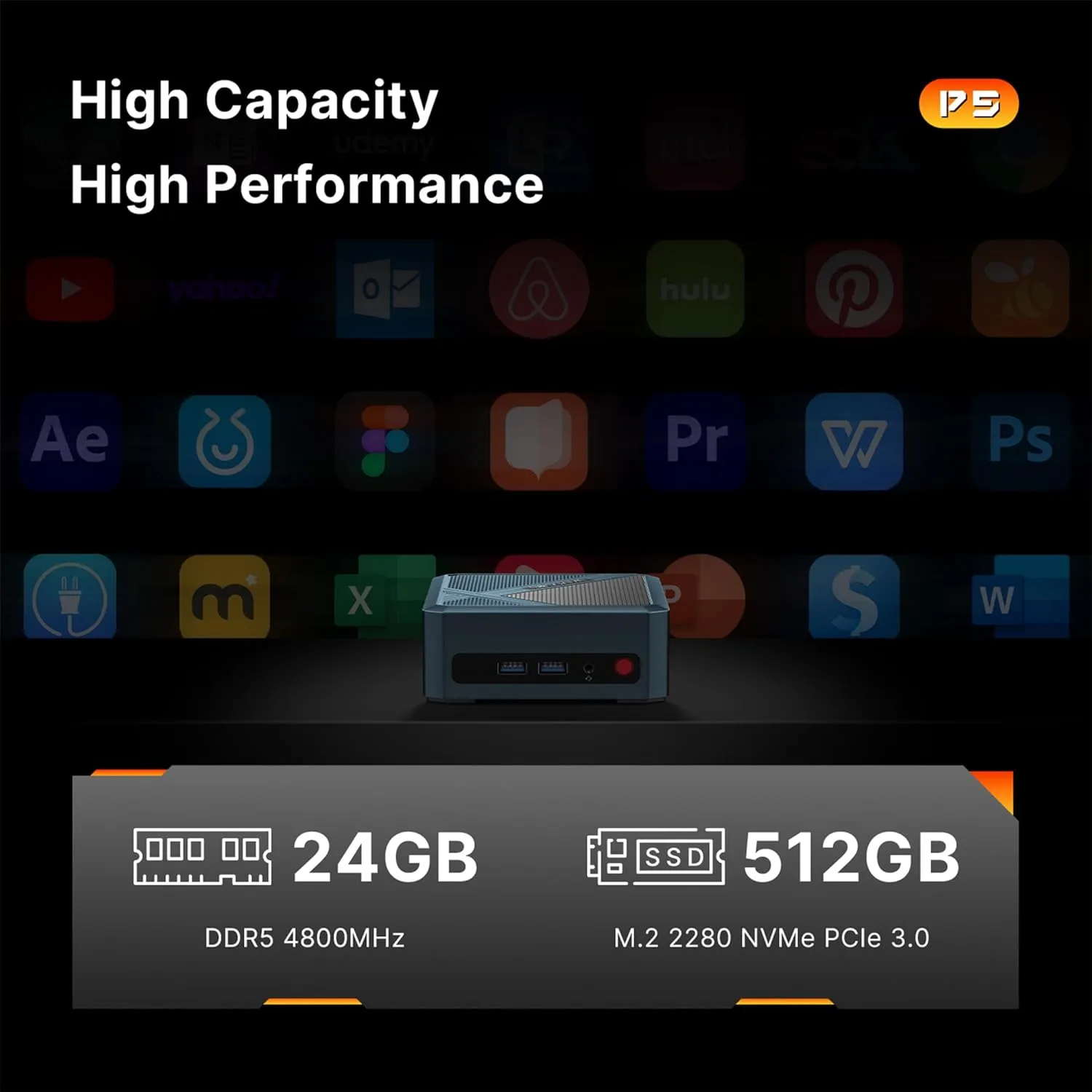 P5 Mini PC Ryzen 5 6600H(Up to 4.5GHz) 24GB DDR5 512GB NVMe PCIe SSD Win OS Mini Computers, 2.5G LAN Ports, 4K Triple Display Business Office Mini Desktop PC,4 USB Ports,Wi-Fi6, BT 5.2